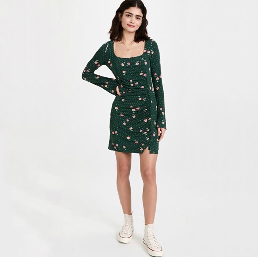 Free People Celia Mini Dress In Emerald Jewel Combo